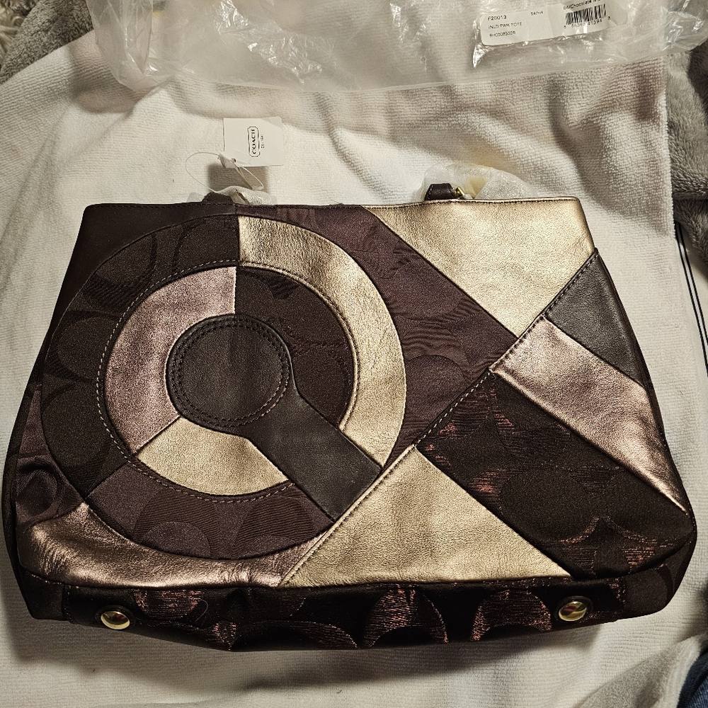 Coach Tote Inlaid Patchwork Chocolate Brown Multi Large Vintage New In Bag